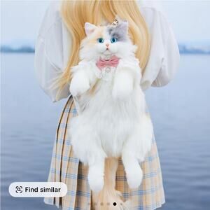 Chongker Backpack Stuffed Animal White Light Calico Cat Plush Bag NEW TikTok